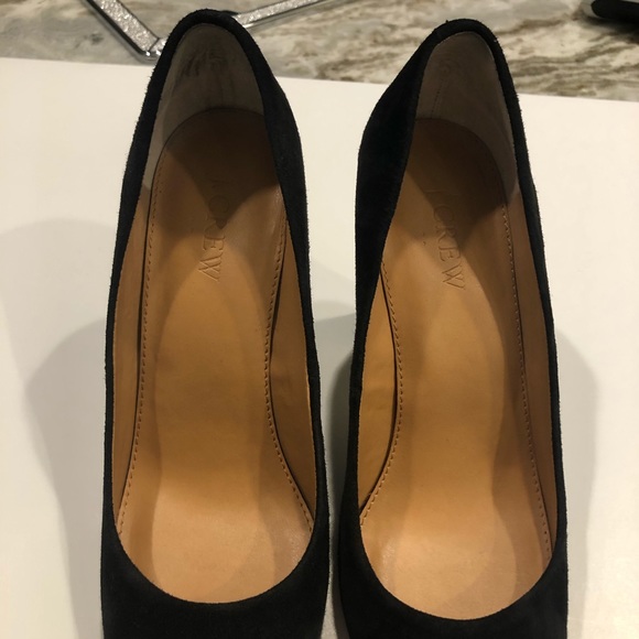 J. Crew Black Suede Chunky Heels Sz 6.5 - Picture 3 of 10